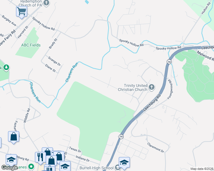 map of restaurants, bars, coffee shops, grocery stores, and more near 381 Hillcrest Drive in New Kensington