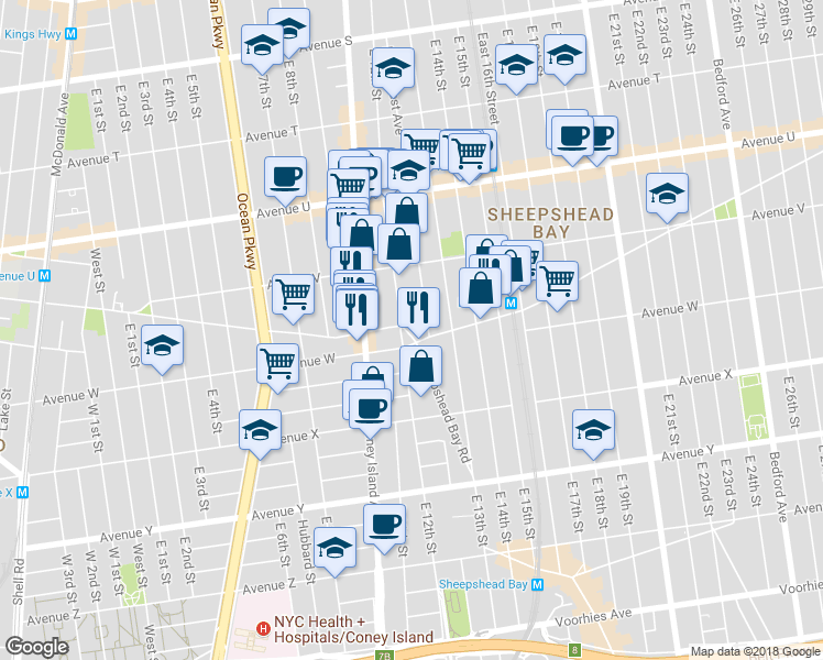 map of restaurants, bars, coffee shops, grocery stores, and more near 1047 Gravesend Neck Road in Brooklyn