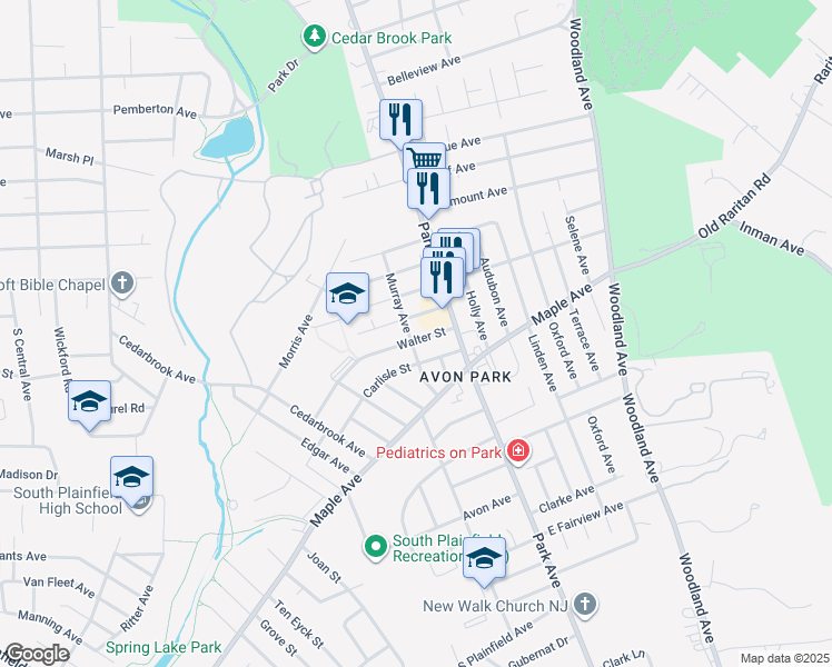 map of restaurants, bars, coffee shops, grocery stores, and more near 2109 Murray Avenue in South Plainfield