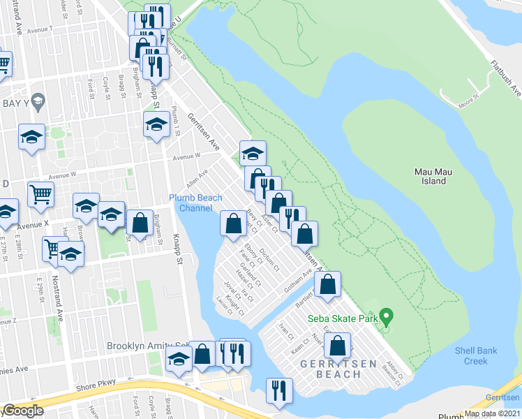 map of restaurants, bars, coffee shops, grocery stores, and more near 64 Aster Ct in Brooklyn