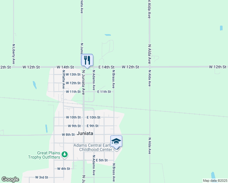 map of restaurants, bars, coffee shops, grocery stores, and more near 1100 North Brass Avenue in Juniata