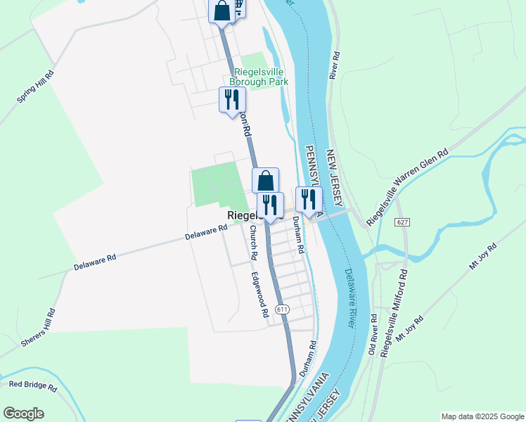 map of restaurants, bars, coffee shops, grocery stores, and more near 673 Easton Road in Riegelsville