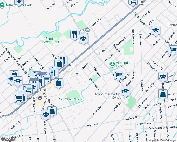 map of restaurants, bars, coffee shops, grocery stores, and more near 212 Poplar Place in Piscataway
