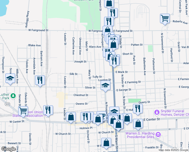 map of restaurants, bars, coffee shops, grocery stores, and more near 394 Mary Street in Marion
