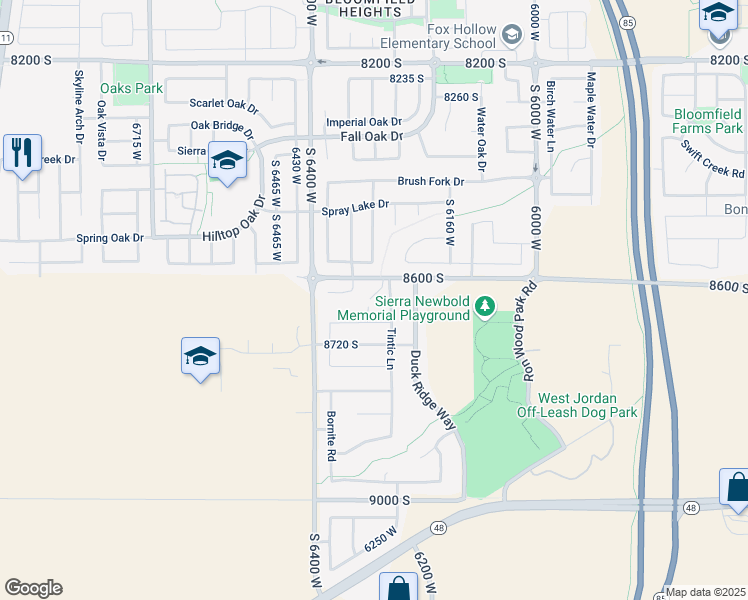 map of restaurants, bars, coffee shops, grocery stores, and more near 8647 6305 West in West Jordan