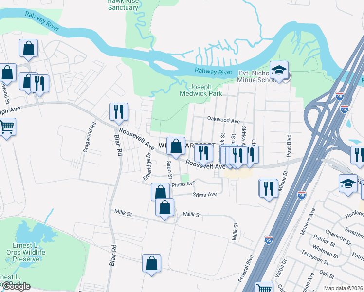 map of restaurants, bars, coffee shops, grocery stores, and more near in Carteret