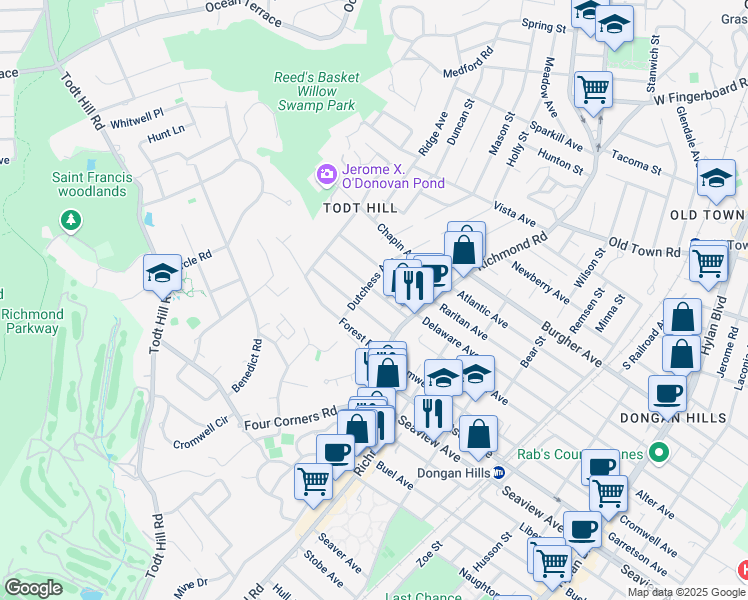 map of restaurants, bars, coffee shops, grocery stores, and more near 193 Dutchess Avenue in Staten Island