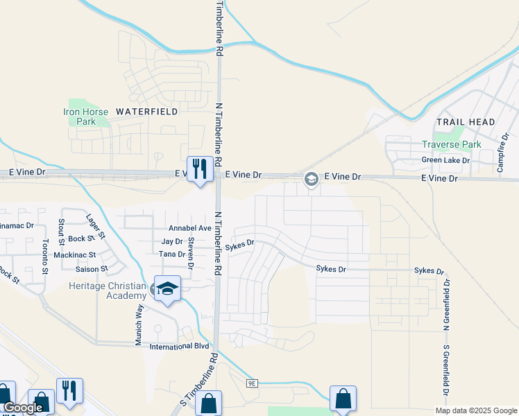 map of restaurants, bars, coffee shops, grocery stores, and more near 526 Zeppelin Way in Fort Collins