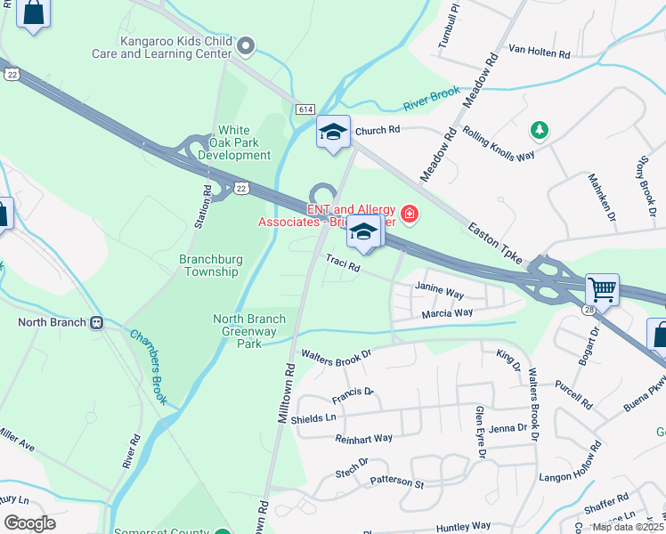 map of restaurants, bars, coffee shops, grocery stores, and more near 123 Marsillo Court in Bridgewater Township