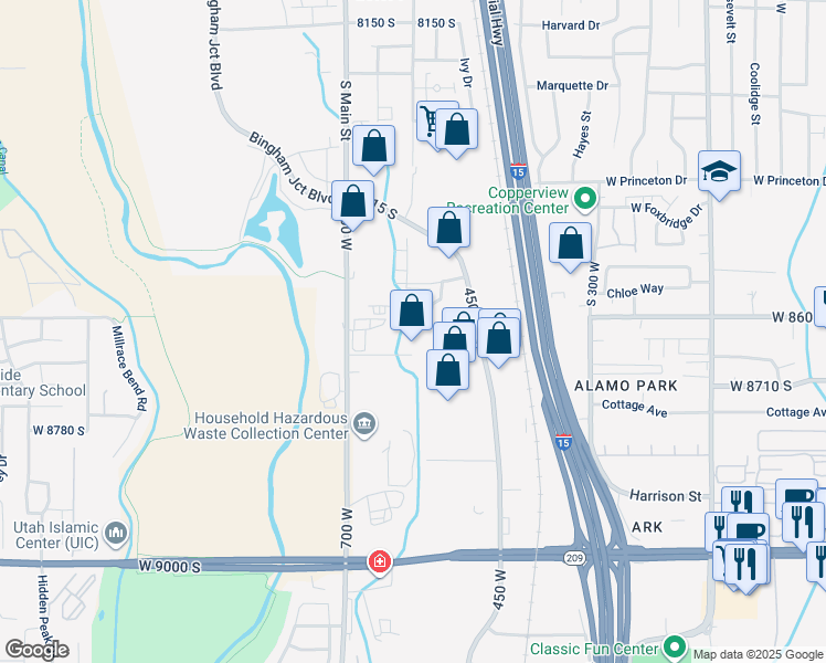 map of restaurants, bars, coffee shops, grocery stores, and more near 8681 700 West in Sandy
