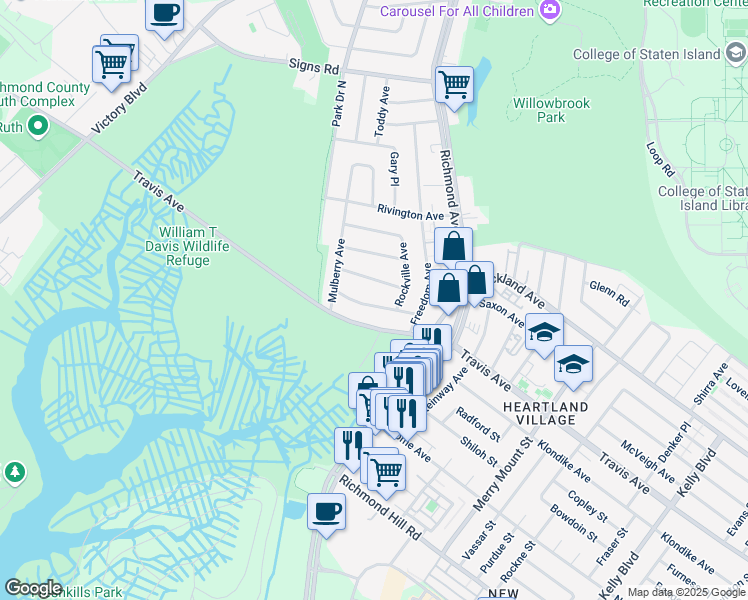 map of restaurants, bars, coffee shops, grocery stores, and more near 57 Sleepy Hollow Road in Staten Island