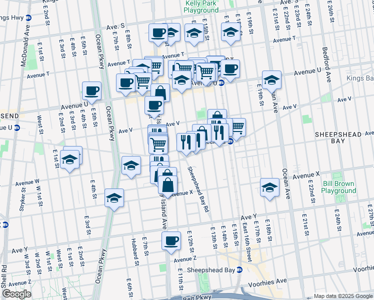 map of restaurants, bars, coffee shops, grocery stores, and more near 2276 Homecrest Avenue in Brooklyn