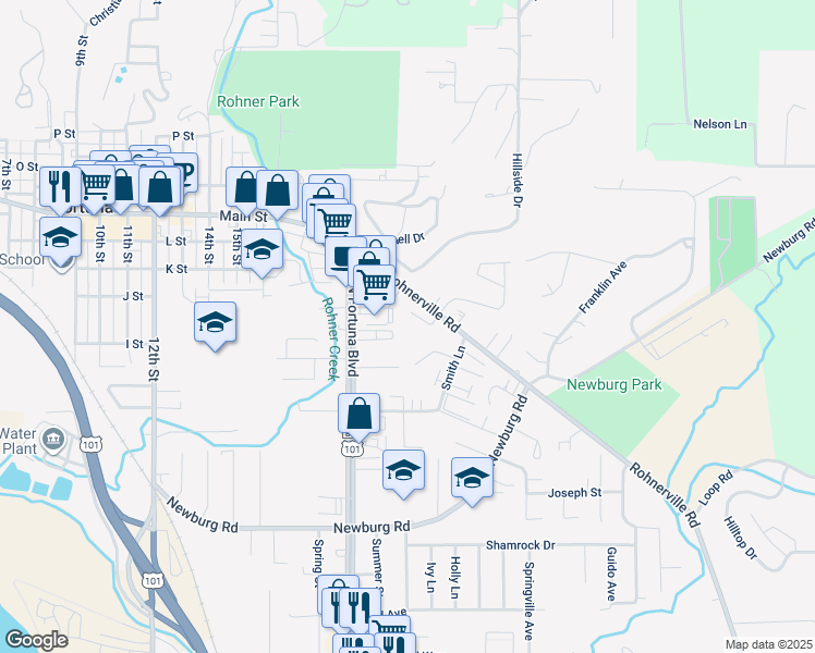 map of restaurants, bars, coffee shops, grocery stores, and more near 2062 David Way in Fortuna