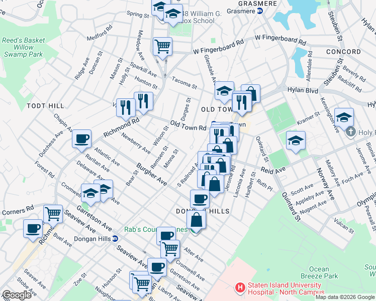 map of restaurants, bars, coffee shops, grocery stores, and more near 65 Carmel Court in Staten Island