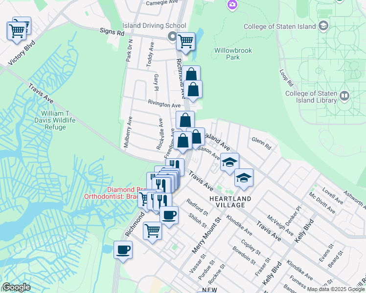map of restaurants, bars, coffee shops, grocery stores, and more near 12 Knapp Street in Staten Island