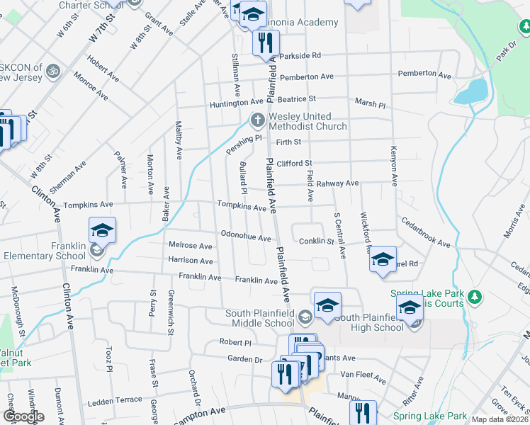 map of restaurants, bars, coffee shops, grocery stores, and more near 1800 Plainfield Avenue in South Plainfield