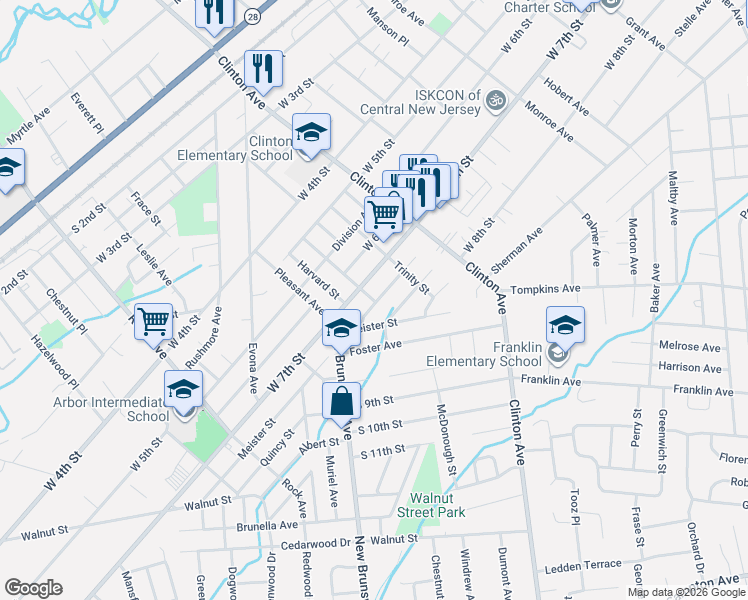 map of restaurants, bars, coffee shops, grocery stores, and more near 1429 Jacobus Street in South Plainfield