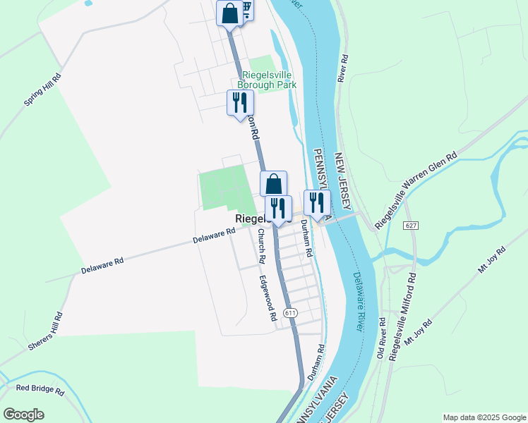 map of restaurants, bars, coffee shops, grocery stores, and more near in Riegelsville