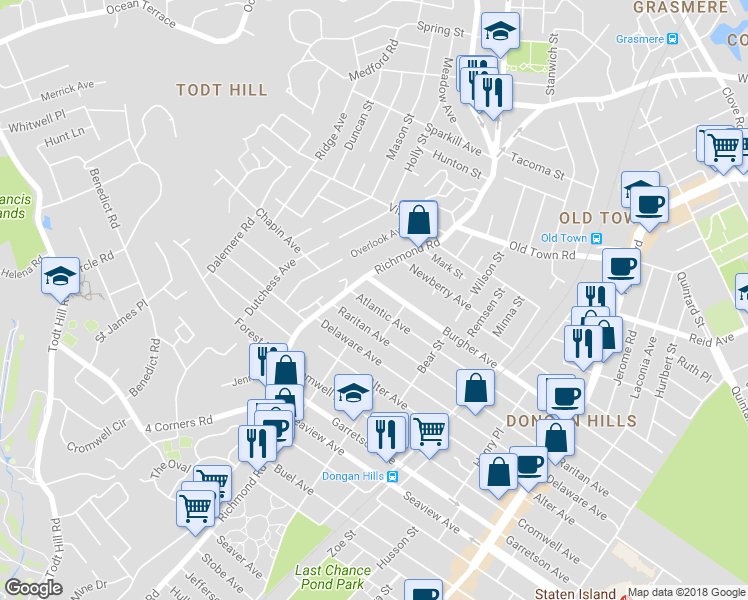 map of restaurants, bars, coffee shops, grocery stores, and more near 27 Atlantic Avenue in Staten Island