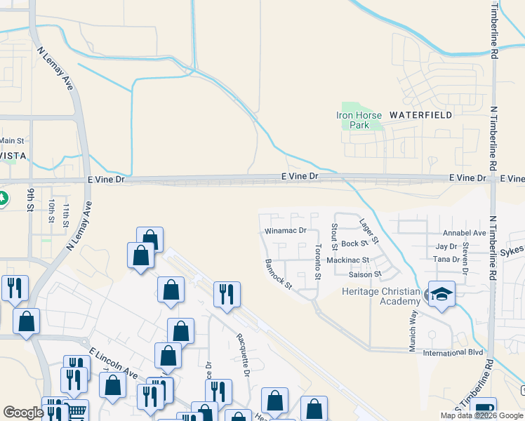 map of restaurants, bars, coffee shops, grocery stores, and more near 1866 Oswego Drive in Fort Collins