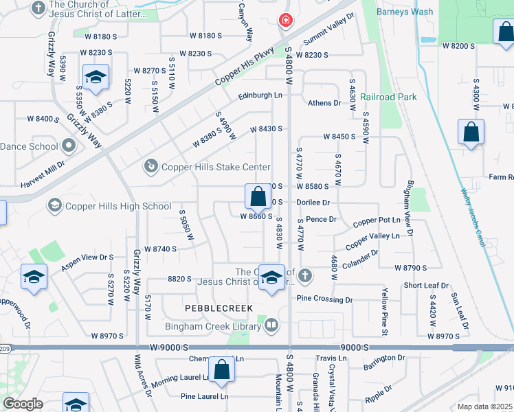 map of restaurants, bars, coffee shops, grocery stores, and more near 4887 West 8620 South in West Jordan