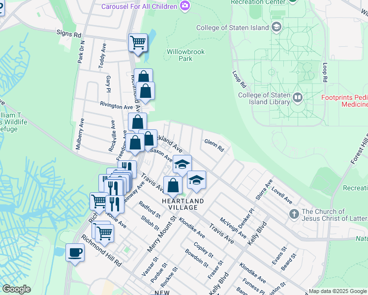 map of restaurants, bars, coffee shops, grocery stores, and more near 1229 Rockland Avenue in Staten Island