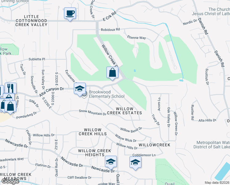 map of restaurants, bars, coffee shops, grocery stores, and more near 8612 Mount Majestic Road in Sandy