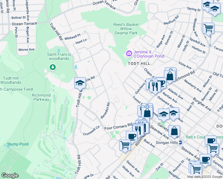 map of restaurants, bars, coffee shops, grocery stores, and more near 30 Saint James Place in Staten Island