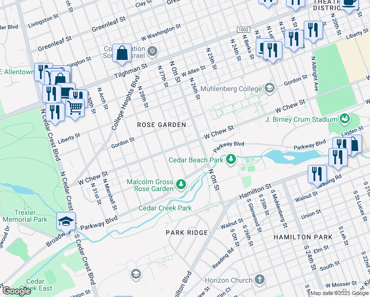 map of restaurants, bars, coffee shops, grocery stores, and more near 2704-2708 West Chew Street in Allentown