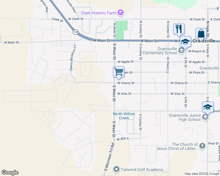 map of restaurants, bars, coffee shops, grocery stores, and more near 230 South West Street in Grantsville