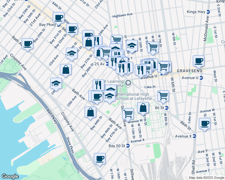 map of restaurants, bars, coffee shops, grocery stores, and more near 2621 Benson Avenue in Brooklyn