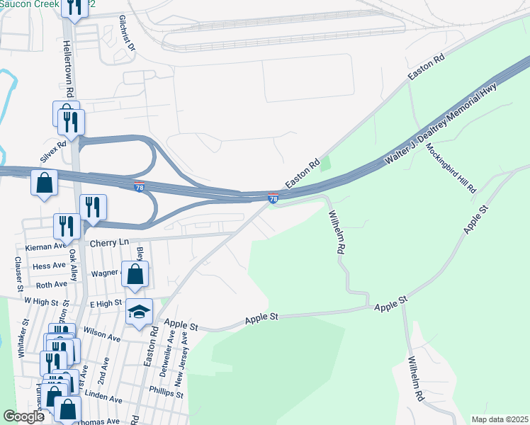 map of restaurants, bars, coffee shops, grocery stores, and more near 2092 Easton Road in Bethlehem