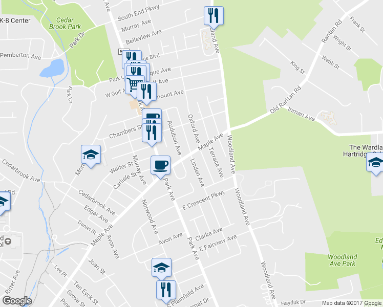 map of restaurants, bars, coffee shops, grocery stores, and more near 2504 Maple Avenue in South Plainfield