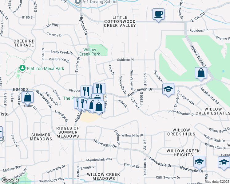 map of restaurants, bars, coffee shops, grocery stores, and more near 2167 Alta Canyon Drive in Sandy