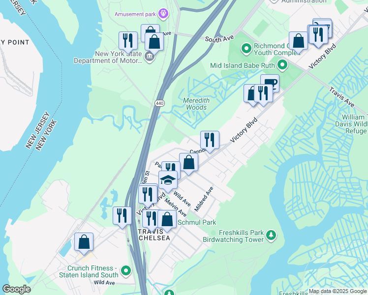 map of restaurants, bars, coffee shops, grocery stores, and more near 107 Cannon Avenue in Staten Island