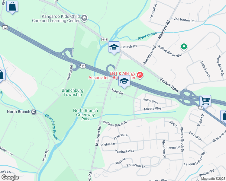 map of restaurants, bars, coffee shops, grocery stores, and more near 123 Marsillo Court in Bridgewater Township