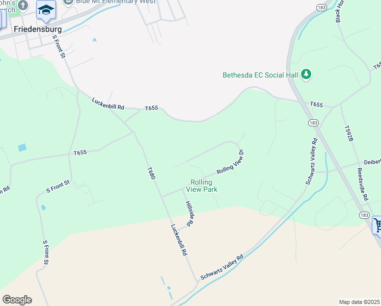 map of restaurants, bars, coffee shops, grocery stores, and more near 197 Rolling View Drive in Schuylkill Haven