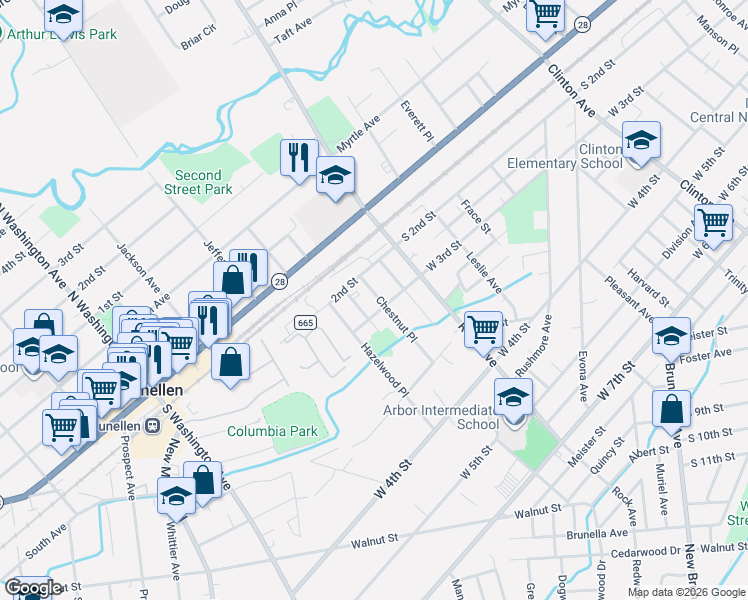 map of restaurants, bars, coffee shops, grocery stores, and more near 216 Chestnut Place in Piscataway