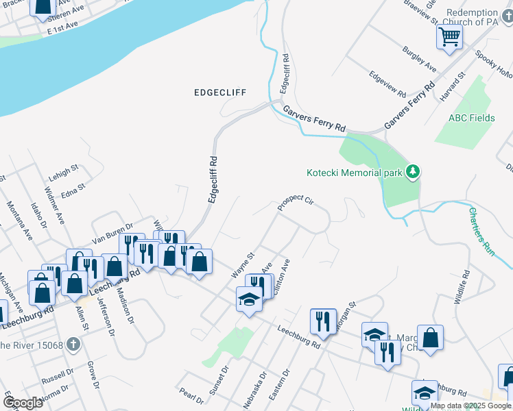 map of restaurants, bars, coffee shops, grocery stores, and more near 236 Wayne Street in Lower Burrell