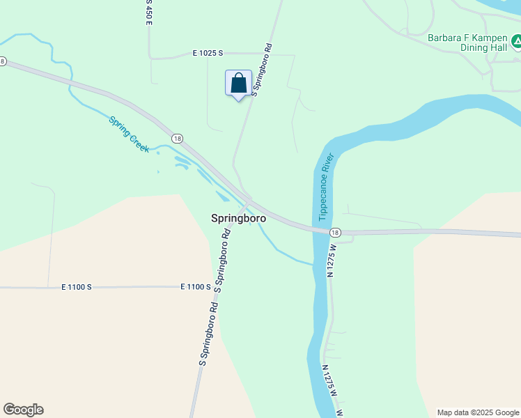 map of restaurants, bars, coffee shops, grocery stores, and more near 4610 State Road 18 in Brookston
