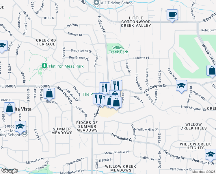 map of restaurants, bars, coffee shops, grocery stores, and more near 2271 East Alta Canyon Drive in Sandy