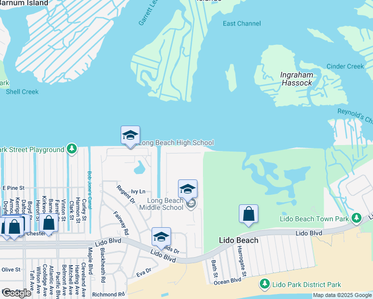 map of restaurants, bars, coffee shops, grocery stores, and more near 298 Harbor Drive in Lido Beach