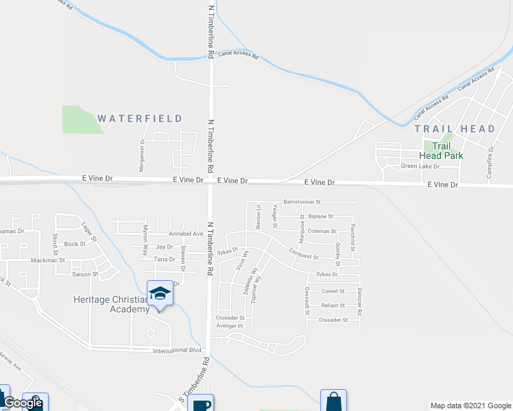 map of restaurants, bars, coffee shops, grocery stores, and more near 526 Zeppelin Way in Fort Collins