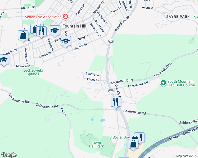 map of restaurants, bars, coffee shops, grocery stores, and more near 1393 Puggy Lane in Bethlehem