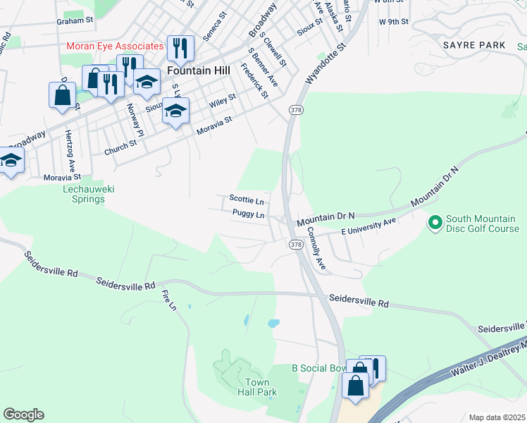 map of restaurants, bars, coffee shops, grocery stores, and more near 1393 Puggy Lane in Bethlehem