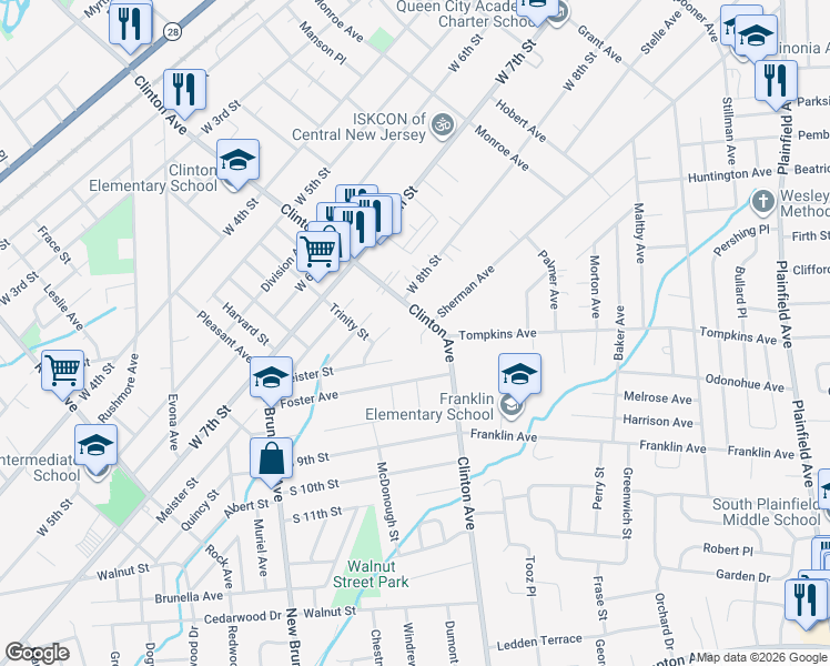 map of restaurants, bars, coffee shops, grocery stores, and more near 7 Rauer Court in South Plainfield