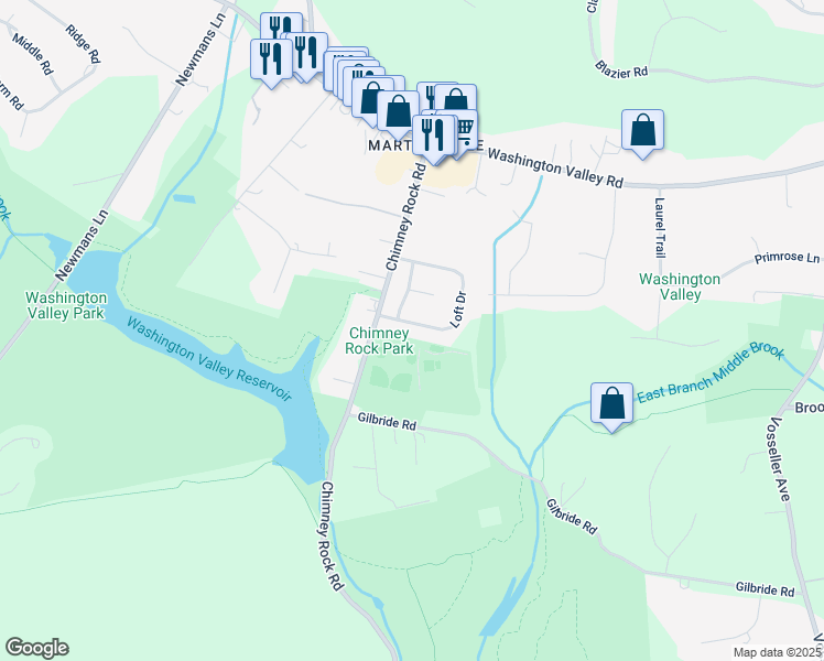 map of restaurants, bars, coffee shops, grocery stores, and more near 20 Loft Drive in Bridgewater