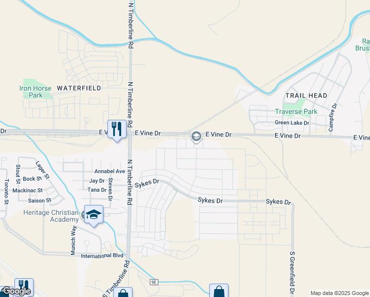 map of restaurants, bars, coffee shops, grocery stores, and more near 2832 Biplane Street in Fort Collins