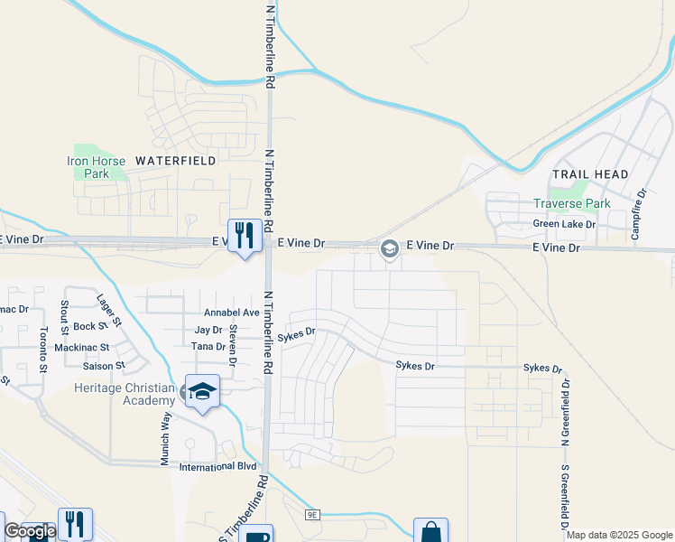 map of restaurants, bars, coffee shops, grocery stores, and more near 535 Yeager Street in Fort Collins