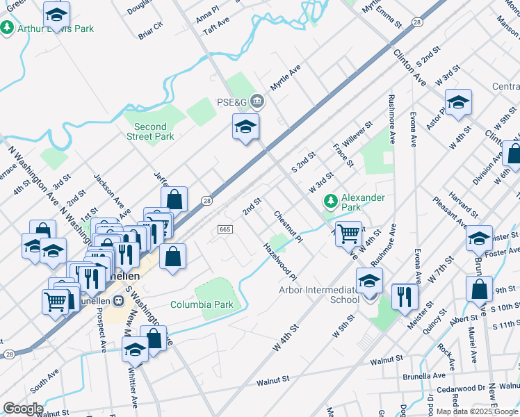 map of restaurants, bars, coffee shops, grocery stores, and more near 212 Poplar Place in Piscataway